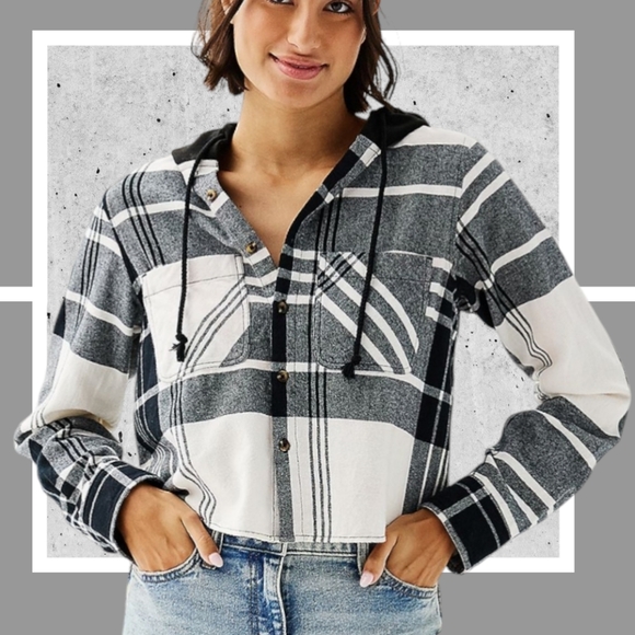 NWT Crop Button Up Shirt w Hood & Flap Button Box Pockets 2XL - Picture 14 of 16